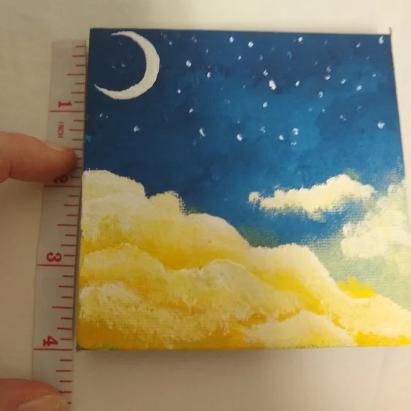 Mini Art Night Sky Small Art 4in4in Hand made Desk Art Gift Idea Accent Piece - Picture 2 of 5